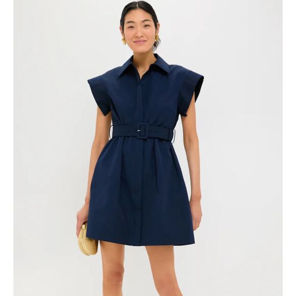 Tuckernuck Mini Chloe Dress Womens Extra Small Navy Belted Short Sleeve Pockets - Picture 1 of 11